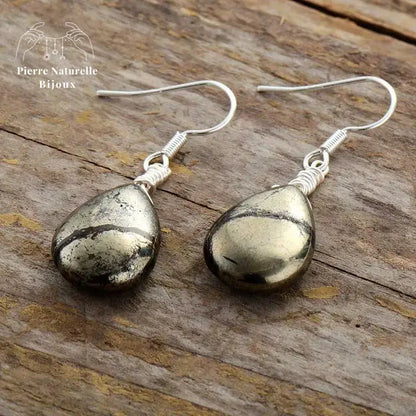 Boucles d'oreilles "Créatif" en Pyrite | Boucles d'Oreilles | pierre naturelle bijoux