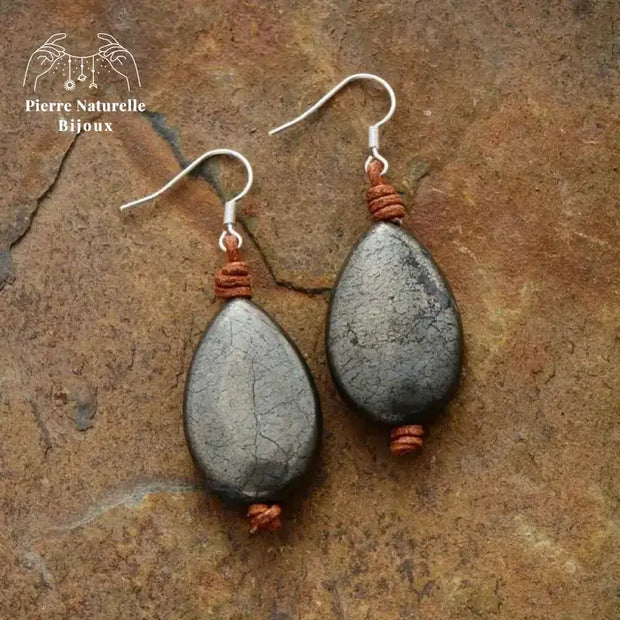 Boucles d'oreilles "Diplomatie" en Pyrite | Boucles d'Oreilles | pierre naturelle bijoux