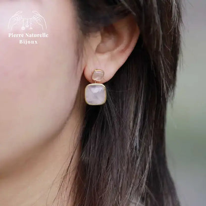 Boucles d'oreilles en Quartz rose | Boucles d'Oreilles | pierre naturelle bijoux