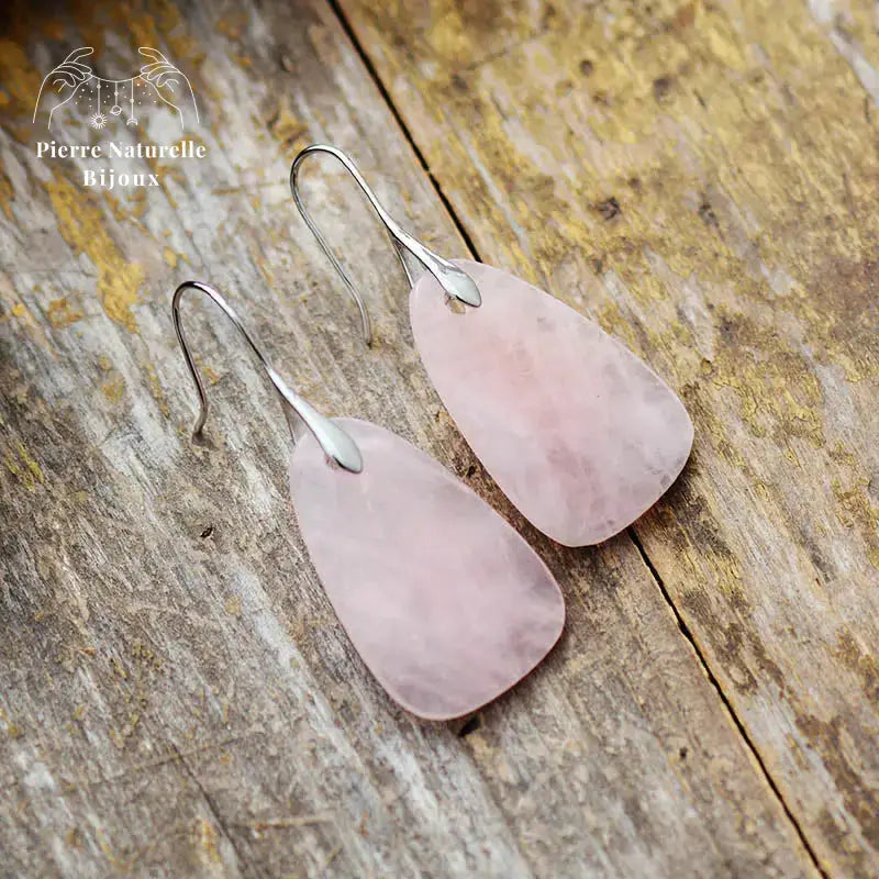 Boucles d'oreilles "Goutte d'eau" en Quartz rose | Boucles d'Oreilles | pierre naturelle bijoux