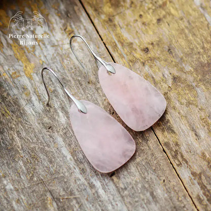 Boucles d'oreilles "Goutte d'eau" en Quartz rose | Boucles d'Oreilles | pierre naturelle bijoux
