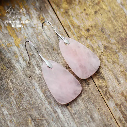 Boucles d'oreilles "Goutte d'eau" en Quartz rose | Boucles d'Oreilles | pierre naturelle bijoux