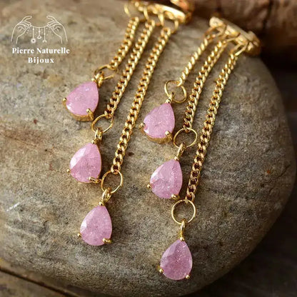 Boucles d'oreilles "Hécate" en Quartz rose | Boucles d'Oreilles | pierre naturelle bijoux