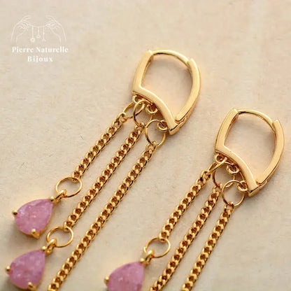Boucles d'oreilles "Hécate" en Quartz rose | Boucles d'Oreilles | pierre naturelle bijoux