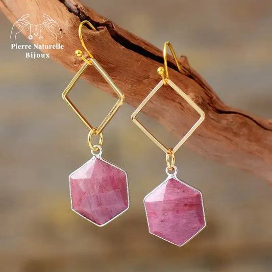 Boucles d'oreilles en Rhodonite | Boucles d'Oreilles | pierre naturelle bijoux