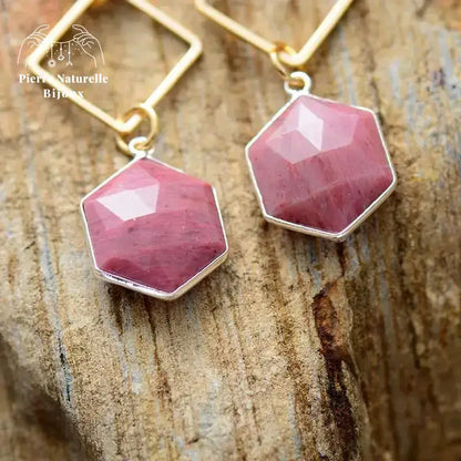 Boucles d'oreilles en Rhodonite | Boucles d'Oreilles | pierre naturelle bijoux