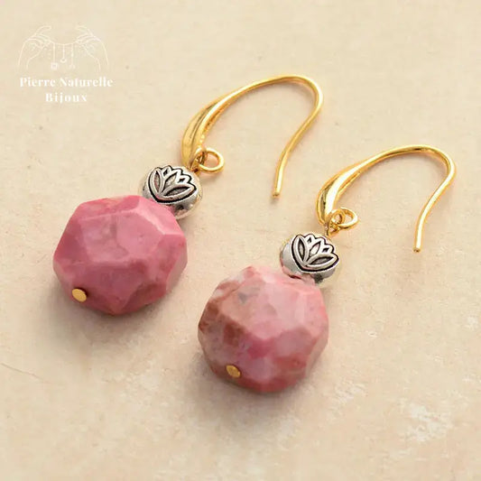 Boucles d'oreilles "Mémoire" en Rhodonite | Boucles d'Oreilles | pierre naturelle bijoux