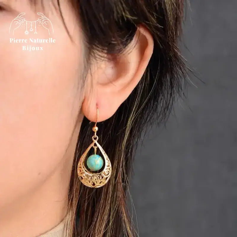 Boucles d'oreilles "Épanouissement" en Turquoise | Boucles d'Oreilles | pierre naturelle bijoux