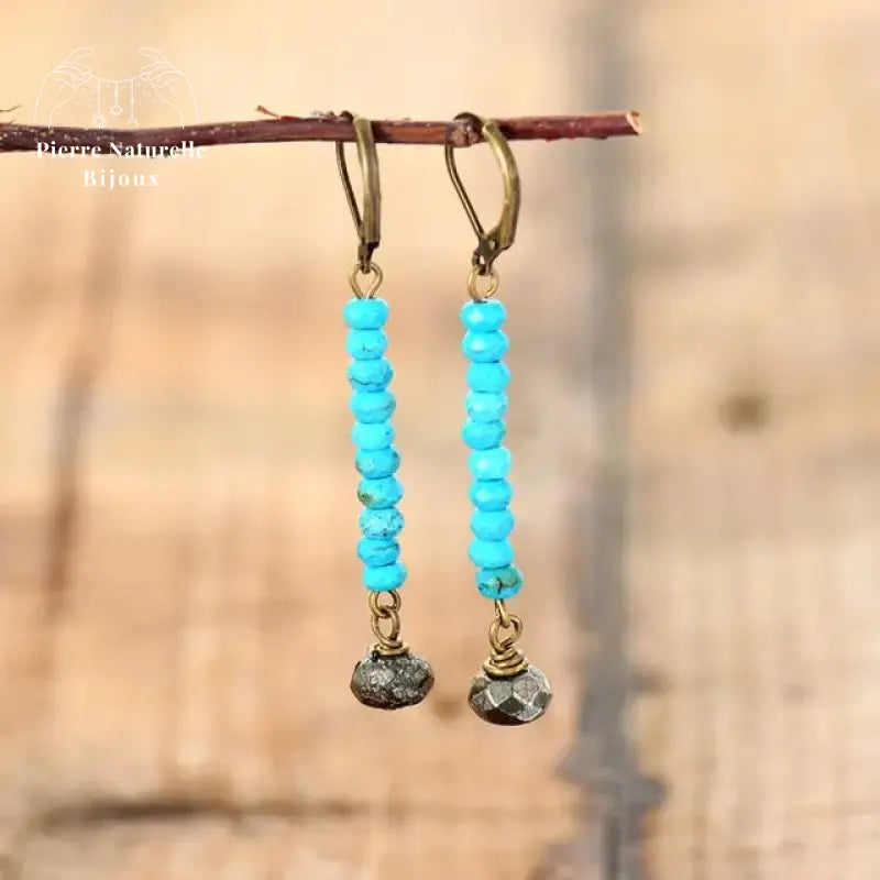 Boucles d'oreilles "Lueur" en Turquoise et Pyrite