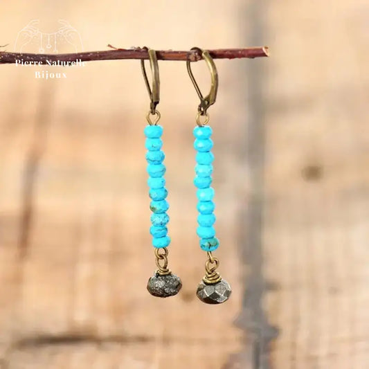 Boucles d'oreilles "Lueur" en Turquoise et Pyrite