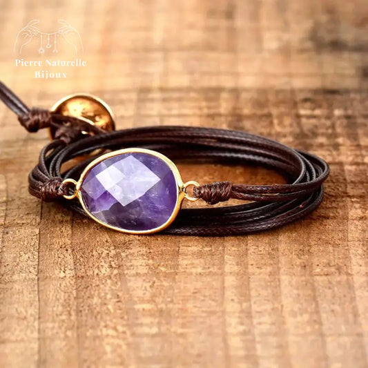 Bracelet "Clarté de l'esprit" en Améthyste cordon brun
