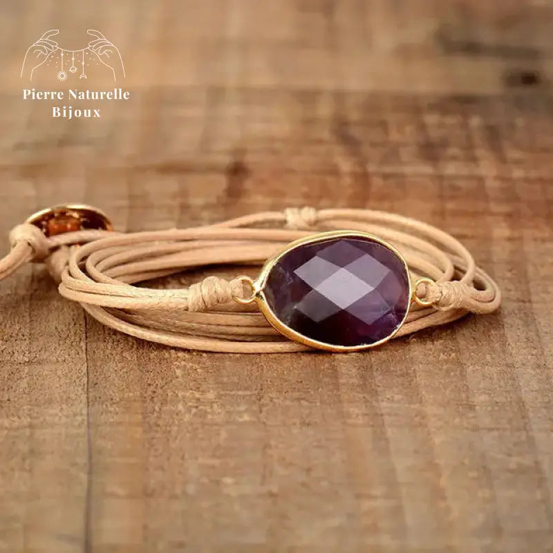Bracelet "Clarté de l'esprit" en Améthyste cordon caramel
