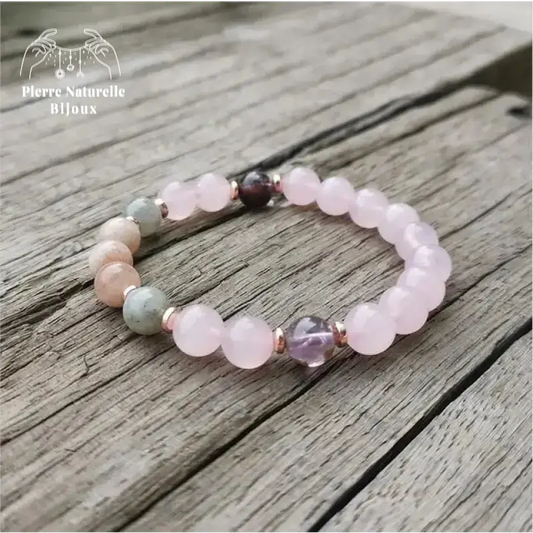 Bracelet "Gaieté" en Améthyste, Labradorite, Quartz rose et Pierre de soleil