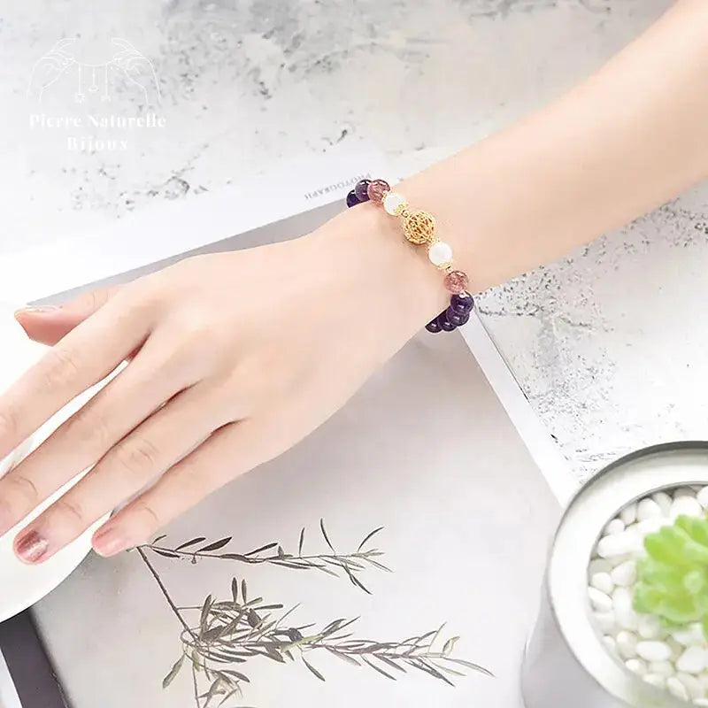 Bracelet en Améthyste, Quartz rose et Pierre de lune | Bracelets | pierre naturelle bijoux