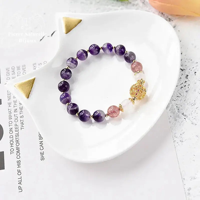 Bracelet en Améthyste, Quartz rose et Pierre de lune | Bracelets | pierre naturelle bijoux