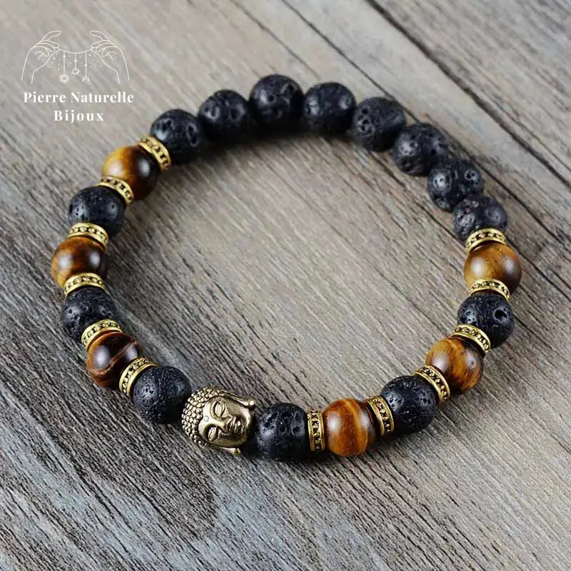 Bracelet Bouddha en Pierre de lave et œil de tigre | Bracelets | pierre naturelle bijoux