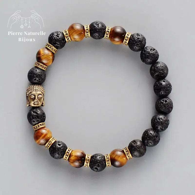 Bracelet Bouddha en Pierre de lave et œil de tigre | Bracelets | pierre naturelle bijoux
