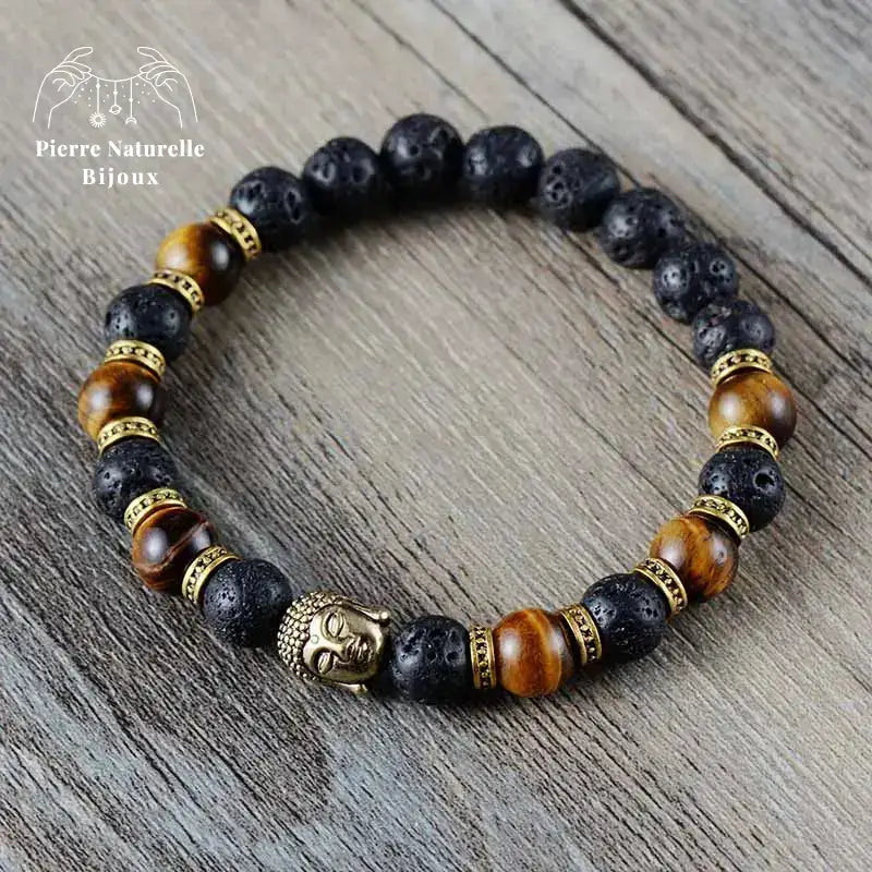 Bracelet Bouddha en Pierre de lave et œil de tigre | Bracelets | pierre naturelle bijoux
