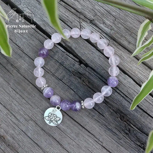 Bracelet "Amour" en Améthyste et Quartz rose