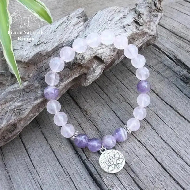 Bracelet charm "Amour" en Améthyste et Quartz rose | Bracelets | pierre naturelle bijoux