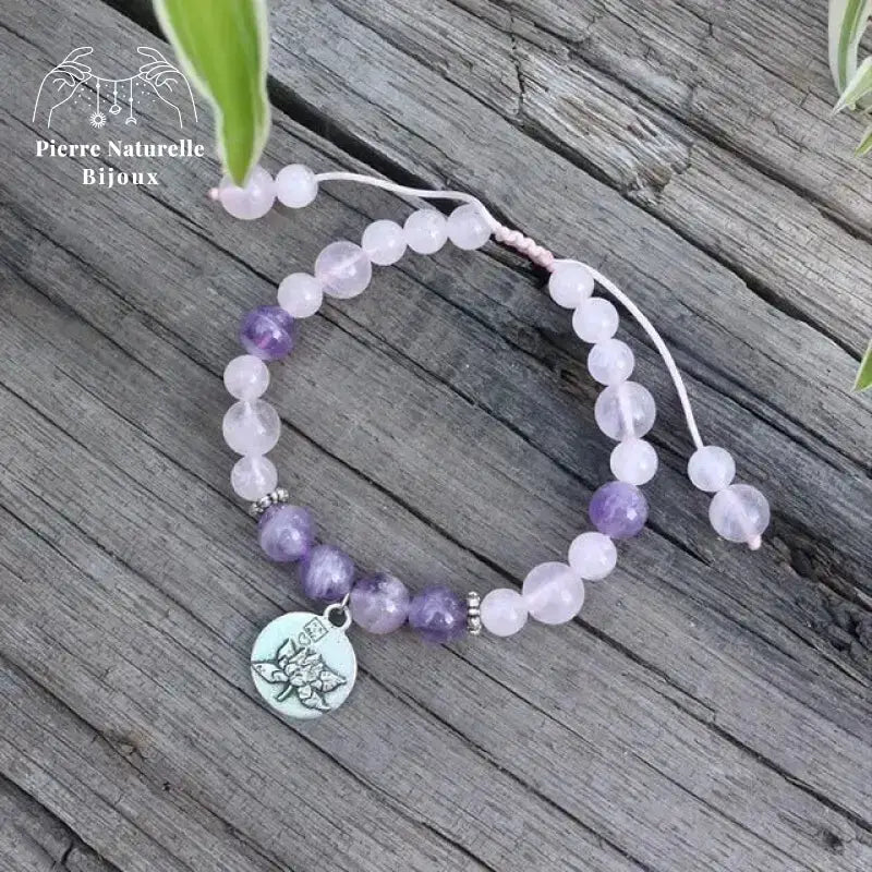 Bracelet "Amour" en Améthyste et Quartz rose