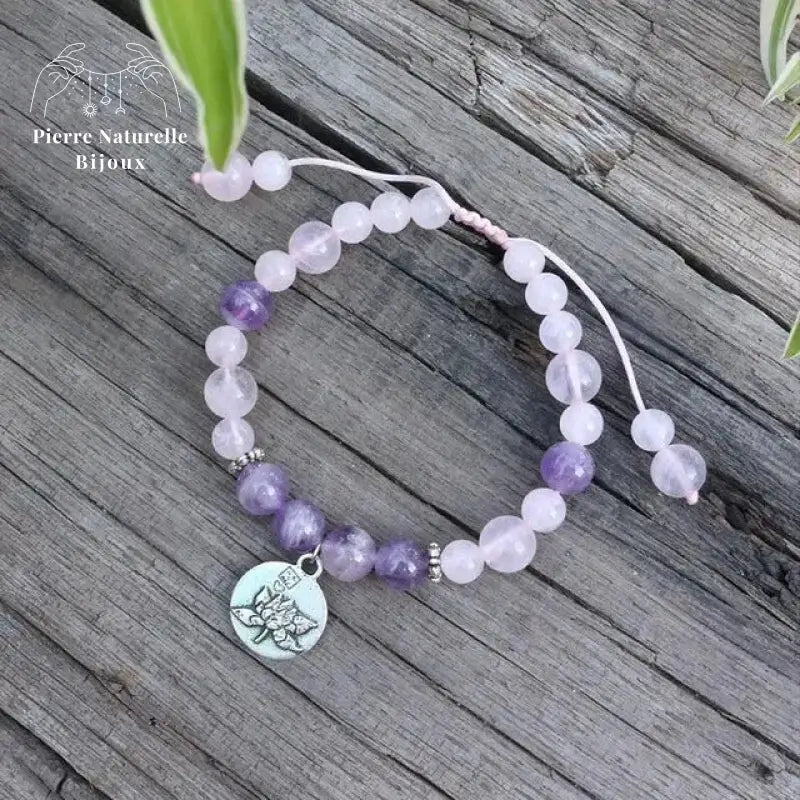 Bracelet "Amour" en Améthyste et Quartz rose