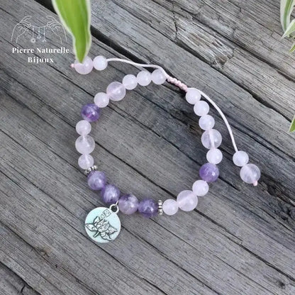 Bracelet "Amour" en Améthyste et Quartz rose