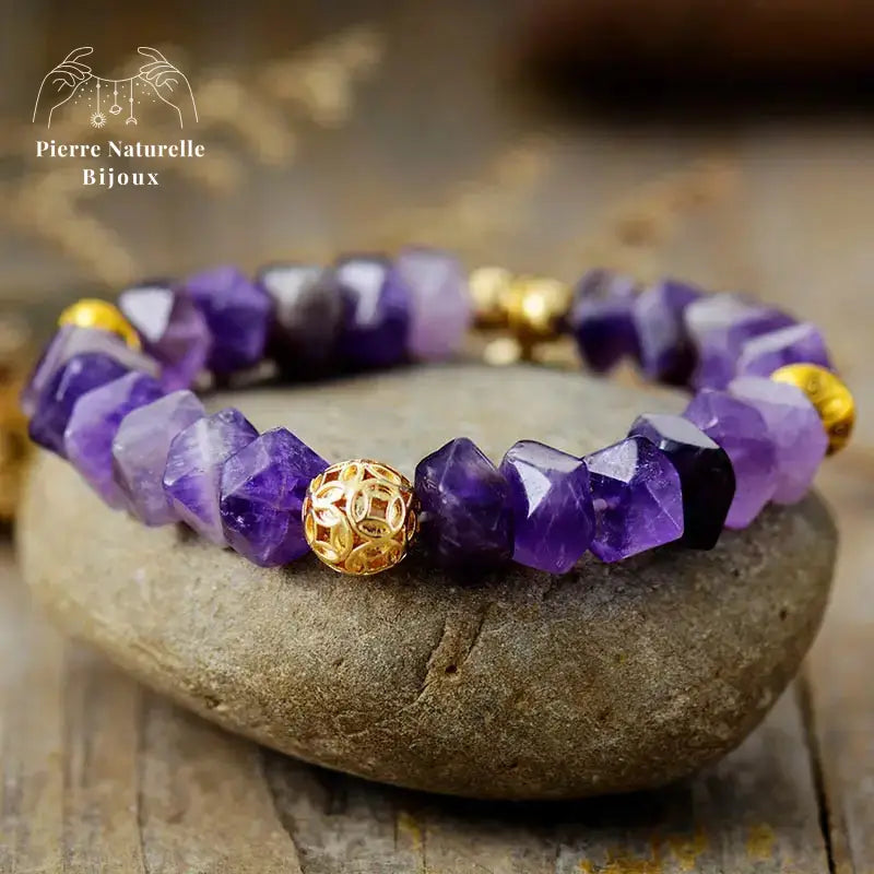 Bracelet charm "Khamsa" en Améthyste | Bracelets | pierre naturelle bijoux
