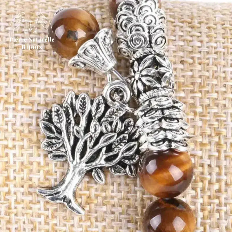 Bracelet charm "Arbre de vie" en œil de tigre | Bracelets | pierre naturelle bijoux