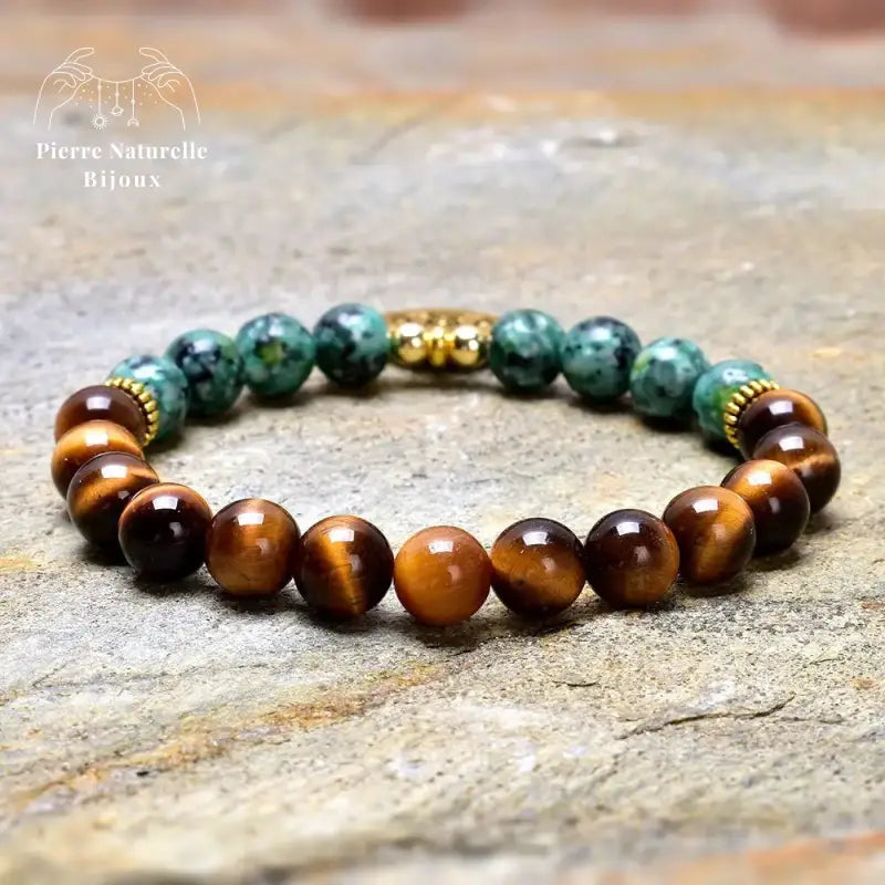 Bracelet charm en œil de tigre et Turquoise africaine | Bracelets | pierre naturelle bijoux
