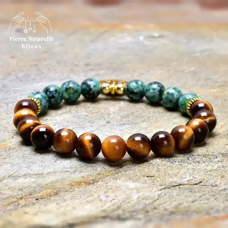 Bracelet charm en œil de tigre et Turquoise africaine | Bracelets | pierre naturelle bijoux