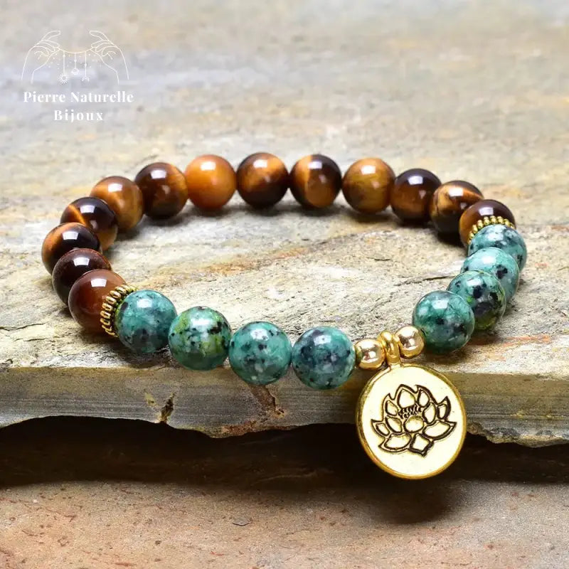Bracelet en œil de tigre et Turquoise africaine