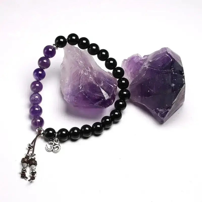 Bracelet charm "Kundalini" en Onyx et Améthyste | Bracelets | pierre naturelle bijoux