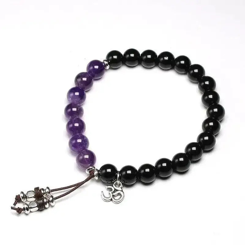 Bracelet charm "Kundalini" en Onyx et Améthyste
