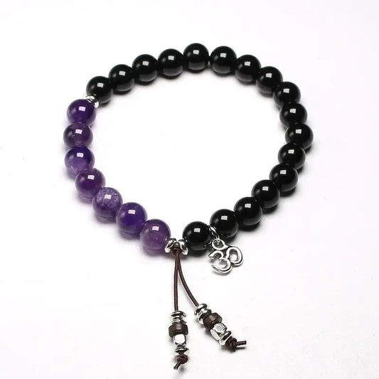 Bracelet charm "Kundalini" en Onyx et Améthyste | Bracelets | pierre naturelle bijoux
