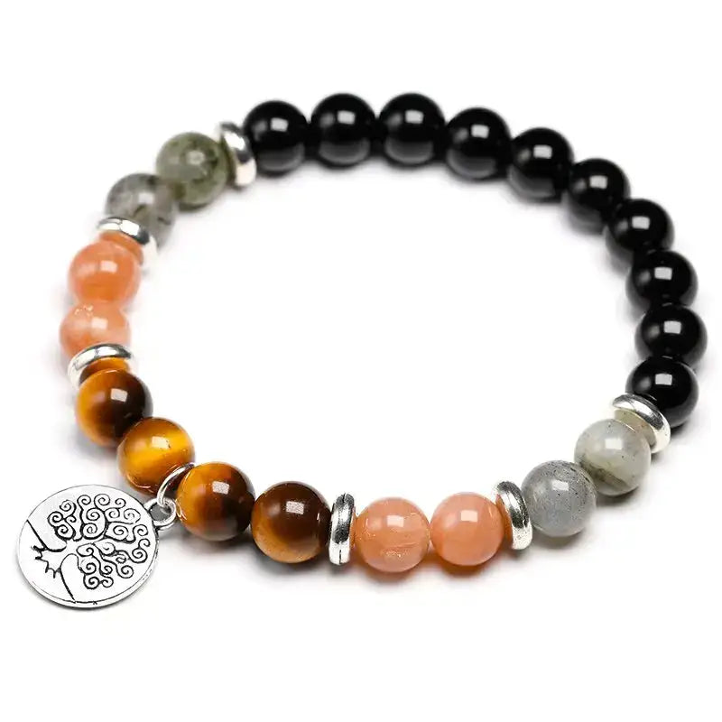 Bracelet charm "Présage" en Onyx, Pierre de soleil, œil de tigre et Labradorite | Bracelets | pierre naturelle bijoux