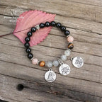 Bracelet charm "Solaire" en Onyx, Pierre de soleil, œil de tigre et Labradorite | Bracelets | pierre naturelle bijoux