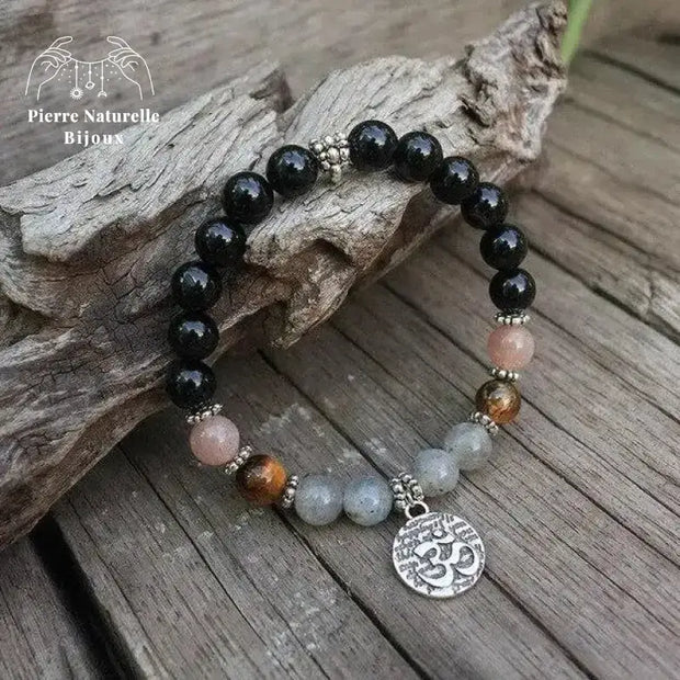 Bracelet charm "Solaire" en Onyx, Pierre de soleil, il de tigre et Labradorite | Bracelets | pierre naturelle bijoux