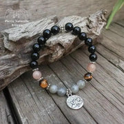 Bracelet charm "Solaire" en Onyx, Pierre de soleil, il de tigre et Labradorite | Bracelets | pierre naturelle bijoux