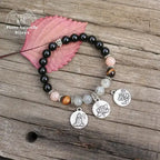 Bracelet charm "Solaire" en Onyx, Pierre de soleil, œil de tigre et Labradorite | Bracelets | pierre naturelle bijoux