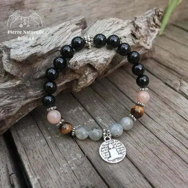 Bracelet charm "Solaire" en Onyx, Pierre de soleil, il de tigre et Labradorite | Bracelets | pierre naturelle bijoux