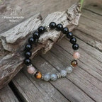 Bracelet charm "Solaire" en Onyx, Pierre de soleil, œil de tigre et Labradorite | Bracelets | pierre naturelle bijoux