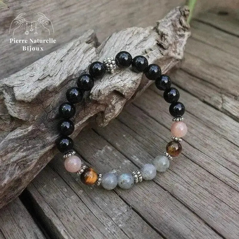 Bracelet charm "Solaire" en Onyx, Pierre de soleil, œil de tigre et Labradorite | Bracelets | pierre naturelle bijoux
