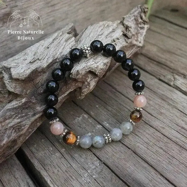 Bracelet charm "Solaire" en Onyx, Pierre de soleil, il de tigre et Labradorite | Bracelets | pierre naturelle bijoux