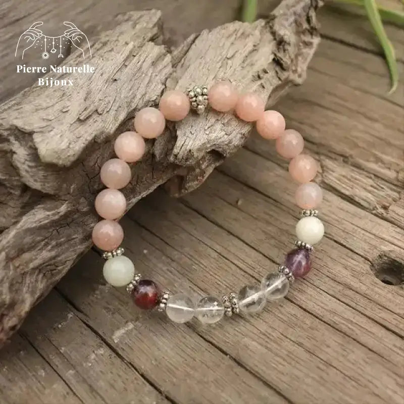 Bracelet charm en Pierre de soleil, Améthyste, Quartz et Pierre de lune