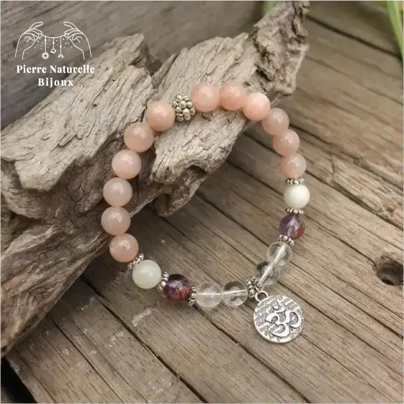 Bracelet charm en Pierre de soleil, Améthyste, Quartz et Pierre de lune