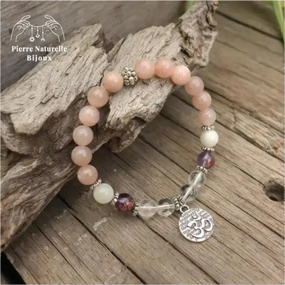 Bracelet charm en Pierre de soleil, Améthyste, Quartz et Pierre de lune
