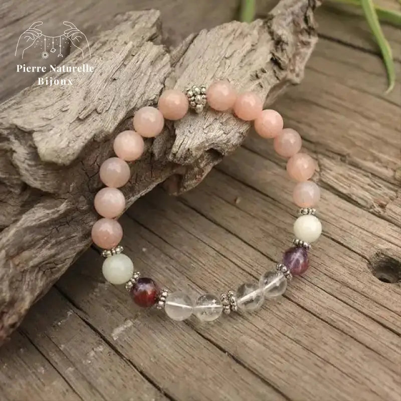 Bracelet charm en Pierre de soleil, Améthyste, Quartz et Pierre de lune