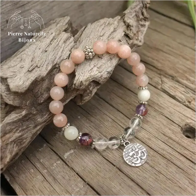 Bracelet charm en Pierre de soleil, Améthyste, Quartz et Pierre de lune