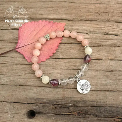 Bracelet charm en Pierre de soleil, Améthyste, Quartz et Pierre de lune | Bracelets | pierre naturelle bijoux